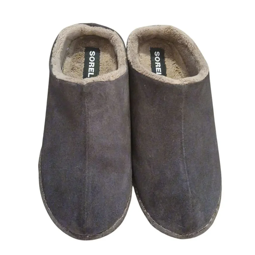 Sorel Kids Lanner 40135 Gray Brown Faux Fur Round‎ Toe Slip On Slippers US Sz 4